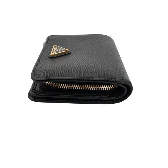 Prada Saffiano Leather Compact Bifold Wallet – Black with Gold Hardware - Picture 4 of 6